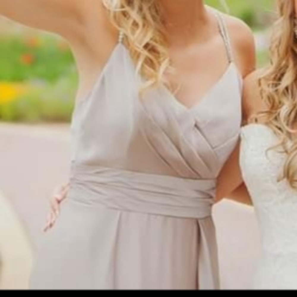 Belsoie Taupe Formal Floor Length Dress
